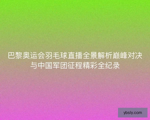 巴黎奥运会羽毛球直播全景解析巅峰对决与中国军团征程精彩全纪录